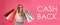 Beautiful woman with paper shopping bags and words Cash Back on pink background. Banner design