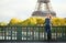 Beautiful woman in Paris on a fall day