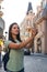 Beautiful woman is photographed in a tourist trip in Georgia, Ba