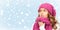 Beautiful woman in pink winter hat and muffler