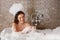 Beautiful Woman Plays With Bubbles in Bath. Body Care