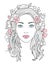 Beautiful woman portrait. Mysterious drawing beauty young female with flowers in hair vector art