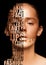 Beautiful woman portrait skincare concept letters