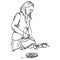 Beautiful woman pouring tea in cups, which stand on the table near plate with cookies