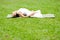 Beautiful woman practicing yoga in the park