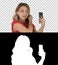 Beautiful woman preen using her phone like a mirror, Alpha Chann