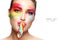 Beautiful woman with rainbow colored makeup. Fashion makeup and cosmetics concept. Fine art beauty portrait