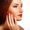 Beautiful Woman With Red Nails. Makeup and Manicure. Red Lips