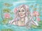 Beautiful woman relaxing in a lotos pond. Mermaid in water. Spa recreation