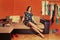 Beautiful woman in retro room with fashion clothes