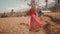 Beautiful woman in rice fields