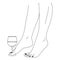 Beautiful Woman's Legs and Wineglass in Trendy Minimal Linear Style. Vector Line Art Female Body