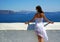 Beautiful woman on Santorini ,Thira