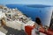 Beautiful woman on Santorini, Thira town