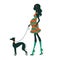 Beautiful woman silhouette with greyhound