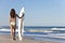 Beautiful Woman Surfer In Bikini Surfboard Beach