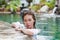 Beautiful Woman Swimming Pool At Resort Relaxed Portrait Young Asian Girl