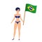 Beautiful woman with swimsuit waving brazil flag