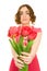 Beautiful woman with tulips (focus on talips)