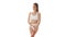 Beautiful woman in white underwear over isolated white background. Studio video of healthy young girl in swimsuit