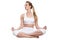 Beautiful woman on white yoga sitting