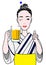 Beautiful woman in yukata with a beer mug