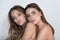 Beautiful women with beauty makeup and cosmetics. Beauty portrait of two sisters models with natural skin. Beauty young