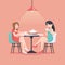 Beautiful women in a cafe illustration in pastel colors. Girlfriends. Friendship concept art. Friendship Day poster. Female friend