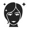 Beautiful women face with fashionable hairstyle black glyph icon. Avatar blond girl. Pictogram for web page, mobile app, promo. UI