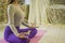 Beautiful women with meditation and yoga to refresh the mind and spirit, With sunlight morning, concept of relaxation and body and