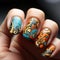 Beautiful women\\\'s nail models with colorful nail polish and beautiful flower patterns have a glamorous impression