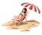 Beautiful women wear blue swimsuit relaxing on red beach chair under beach umbrella on vacation. Wooden lounge chair. Cartoon