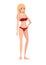 Beautiful women wearing red modern style swimsuit and white beads necklace. Cartoon character design. Flat  illustration