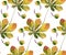 Beautiful wonderful graphic bright floral herbal autumn green chestnut leaves and chestnuts pattern vector illustration