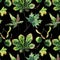 Beautiful wonderful graphic bright floral herbal autumn green maple chestnut leaves and chestnuts pattern on black background wat