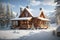 Beautiful wood cabin during the winter season