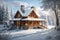 Beautiful wood cabin during the winter season
