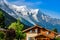 Beautiful wood chalet in Chamonix, France, Mont Blanc on a sunny