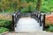 Beautiful wooden bridge across a small river in the autumn Sofia Park