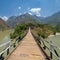 Beautiful wooden bridge over the Beas river in Aut Village in Kullu valley