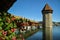 Beautiful wooden chappel bridge in city of Luzern in Switzerland