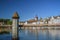 Beautiful wooden chappel bridge in city of Luzern in Switzerland