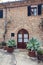 Beautiful wooden door and flowers