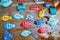 Beautiful wooden fishes for sale on a street of Mediterranean town of Collioure