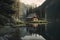 Beautiful wooden house on the lake in the mountains. 3d render