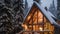 Beautiful wooden house in the winter forest. 3d illustration, AI Generated