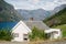 beautiful wooden houses in Flam village at majestic Aurlandsfjord