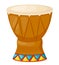 Beautiful wooden percussion musical instrument, drum with decorative ornament pattern.