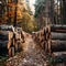 Beautiful woods path lined with logs, autumnal tranquility captured