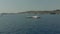 Beautiful yacht in the blue sea off the coast of France Monaco city town Monte Carlo Drone flight port yahts sea flats